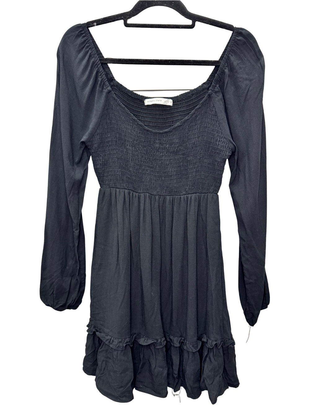 Altar'd State Black Long-Sleeve Smocked Mini Dress Womens Medium